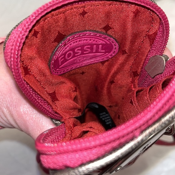 Fossil Key-Per Carry-All leather wristlet red pink silver - Picture 5 of 9